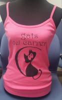 Camiseta tirante fino rosa gato negro